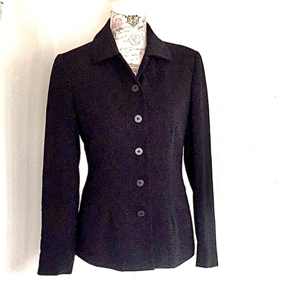Iris Singer black Ribbed button up tailored Suit Jacket Size 4. Made in USA - Picture 1 of 7
